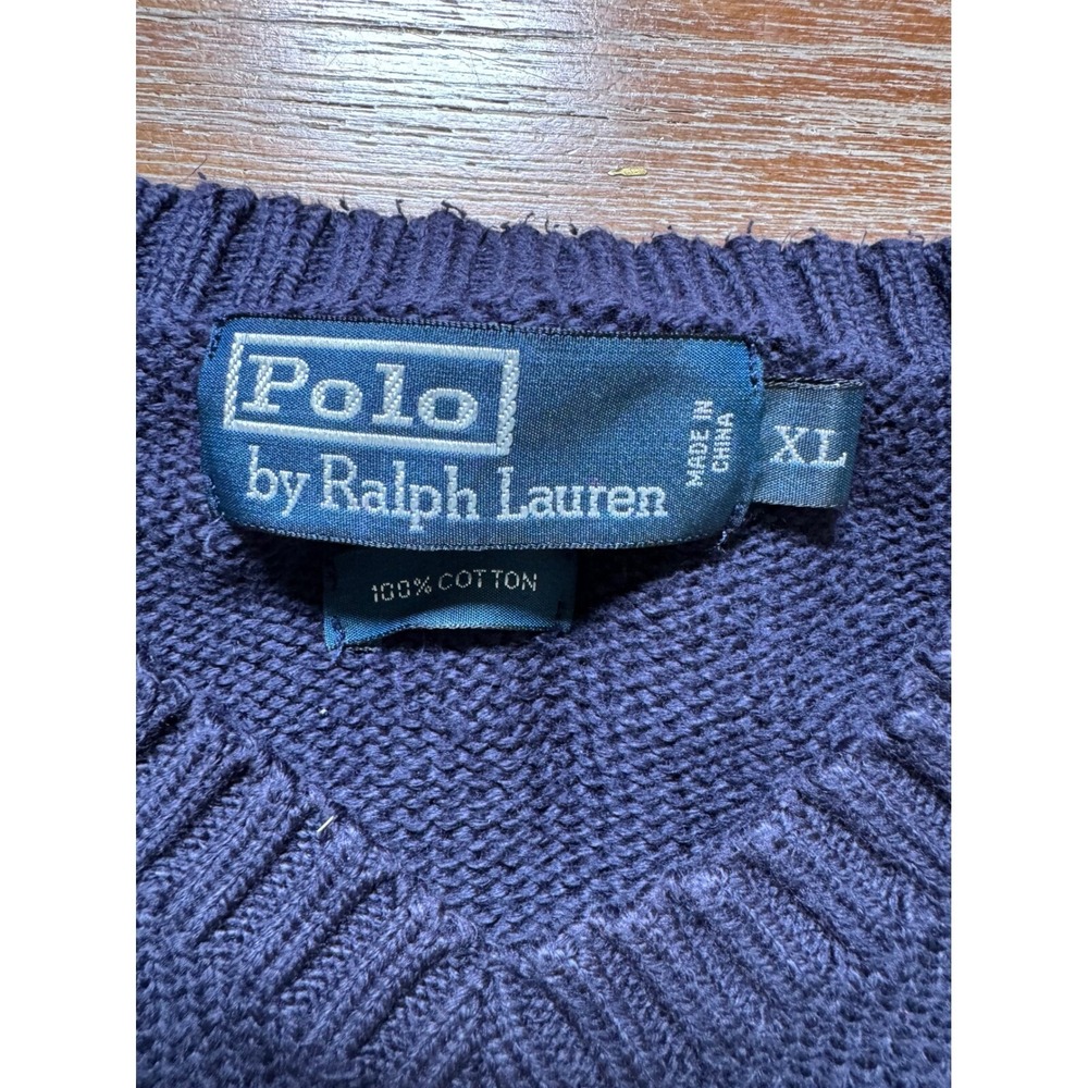 Vintage Polo Ralph Lauren V-Neck Sweater Cotton Knit Classic Fit XL - Picture 4 of 6